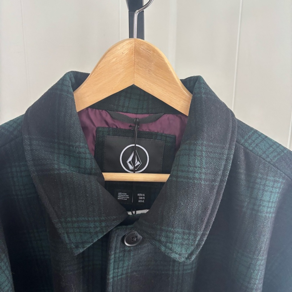Volcom Stone Lords Mens XL Green Plaid Wool-Blend Parka Jacket Long Coat NWT